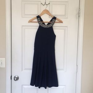 Blue Dress with Beaded Pearl Accent